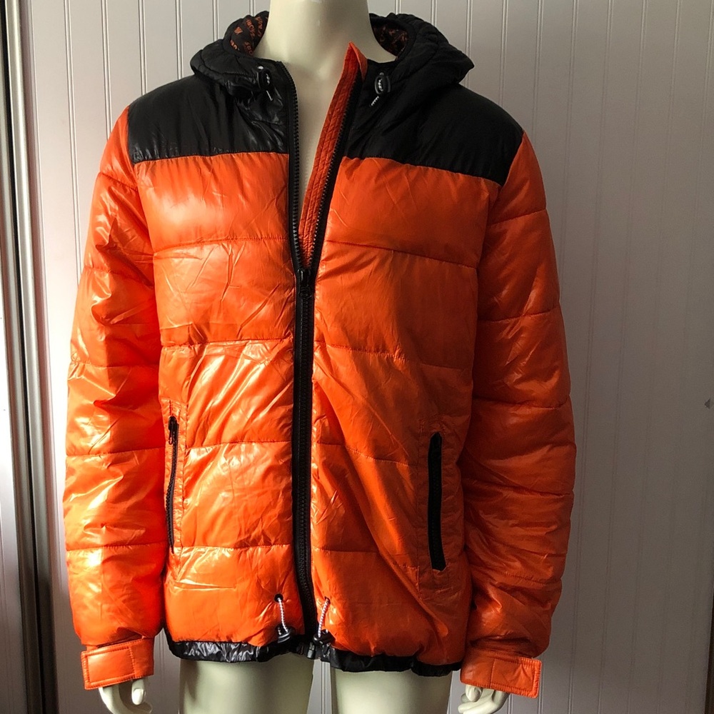 Men's Orange and Black Puffer Jacket
